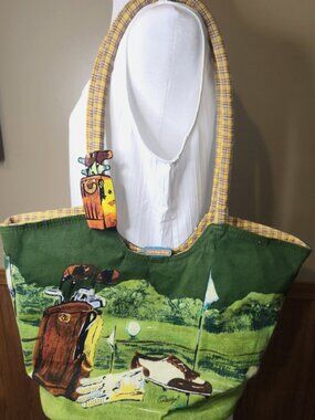 Anne Ormsby Golf Bag Tote Large Fabric Wood Charm